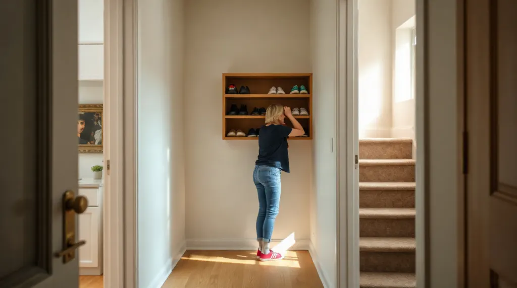 Dessous d'escalier aménagé en rangement à chaussures sur mesure