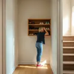 Dessous d'escalier aménagé en rangement à chaussures sur mesure