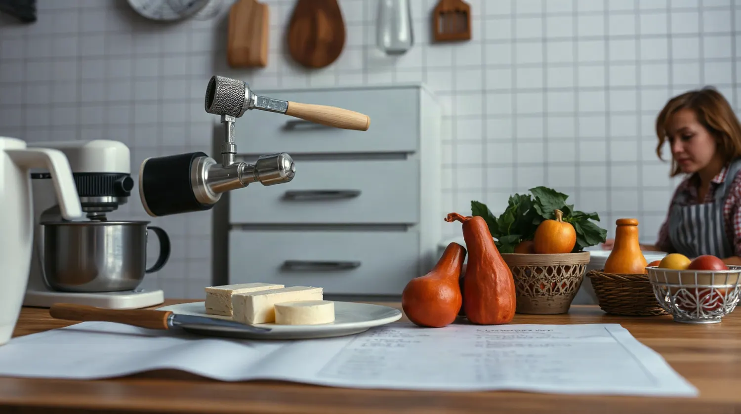 Minuteur de cuisine posé sur un plan de travail avec une liste de tâches ménagères manuscr
