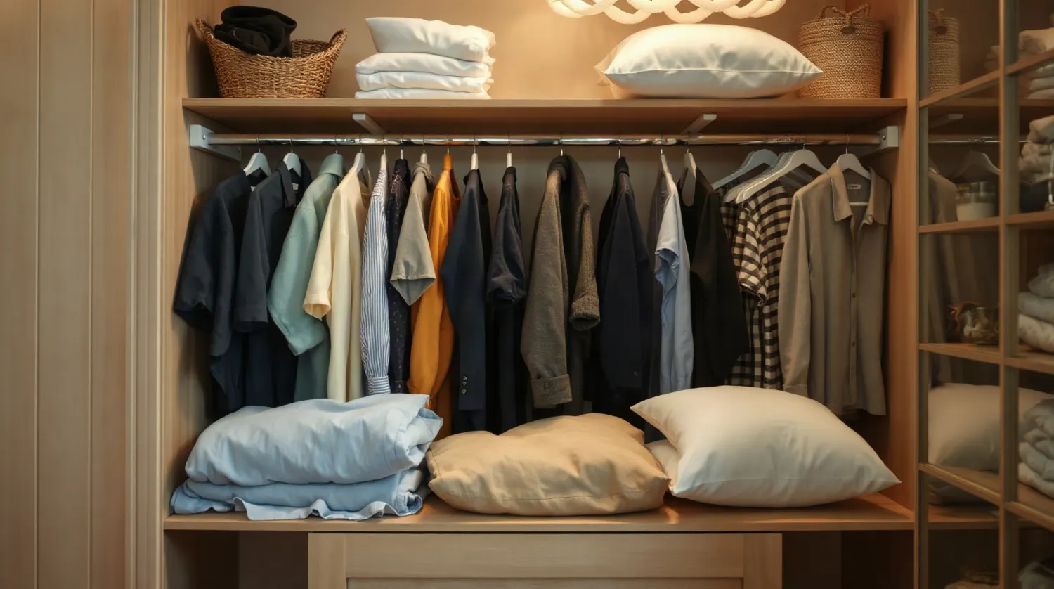 Tiroir ouvert avec des vêtements pliés debout selon la technique KonMari