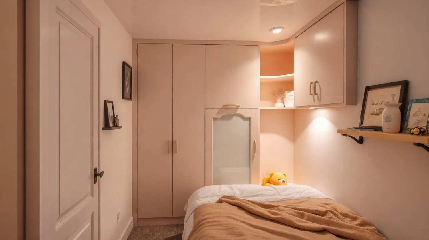 Tiroirs coulissants intégrés sous un lit dans une petite chambre