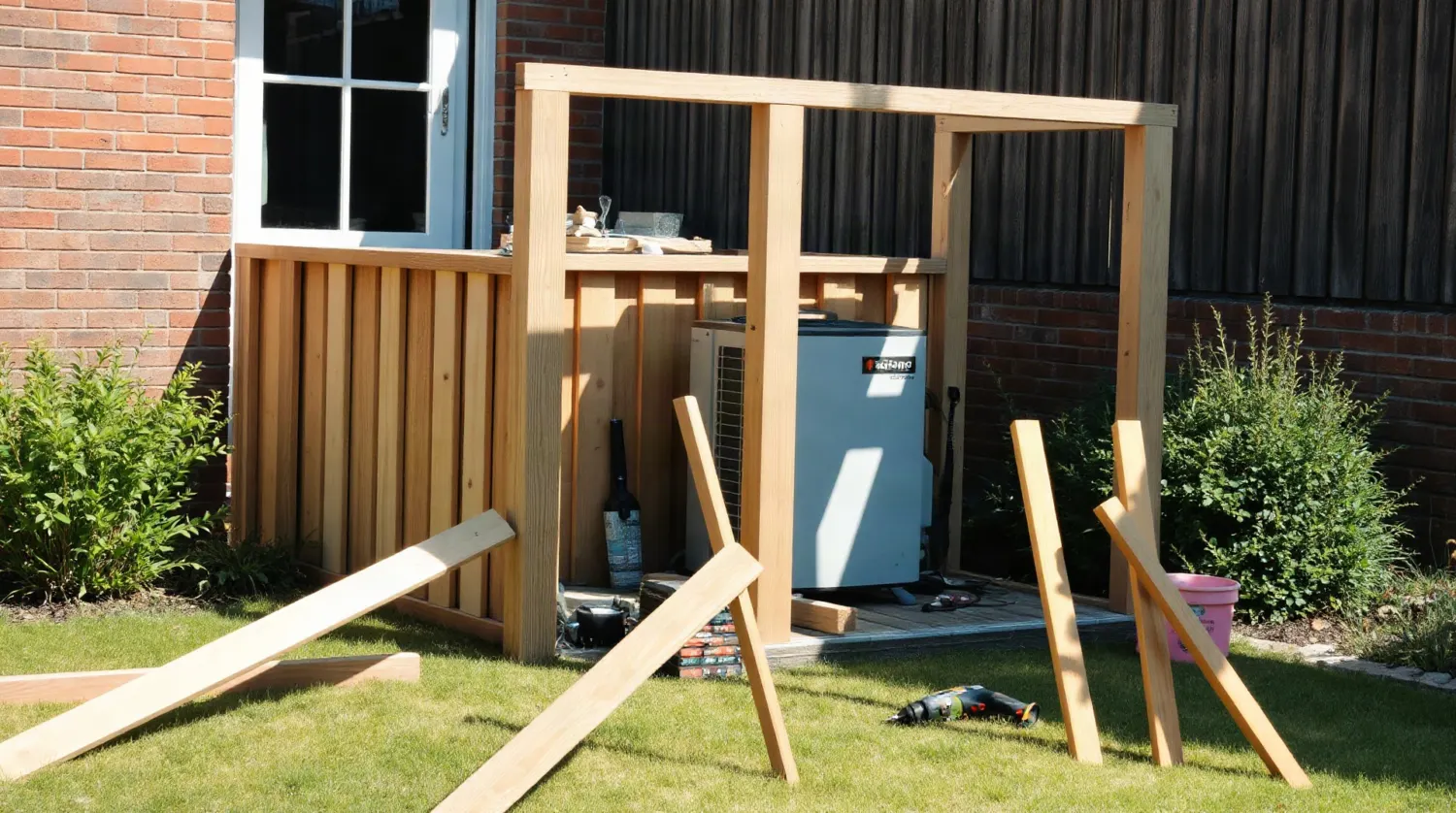 Assemblage d'un cache bois pour pompe à chaleur
