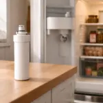 Filtre à eau de réfrigérateur Samsung posé sur un plan de travail