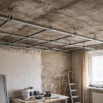 Pose de suspentes sur ossature métallique de faux plafond